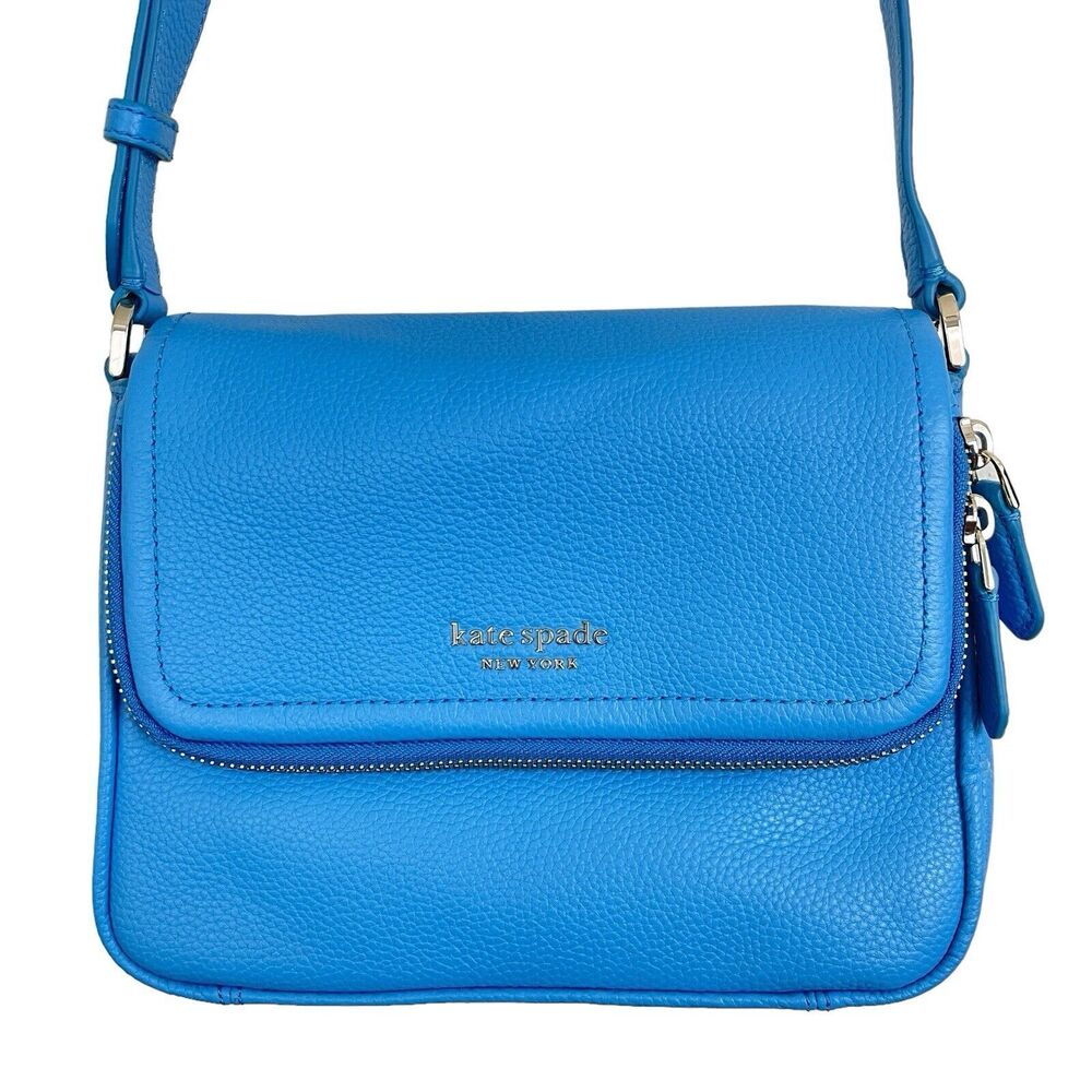 Kate Spade Crossbody Run Around Large Flap Blue Tidepool Leather PXR00404